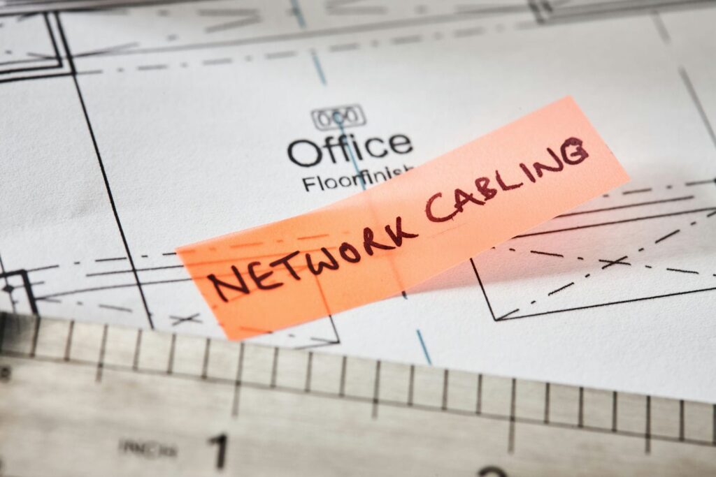 office building plan with network cabling label