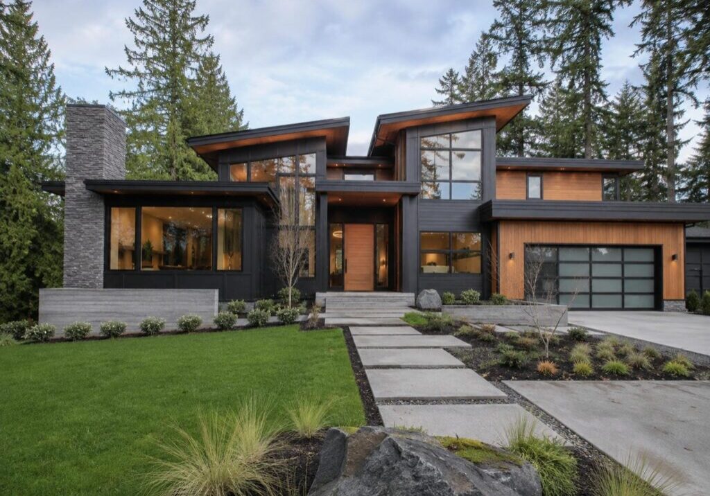 Finished luxury custom home with a modern facade in the BC Lower Mainland